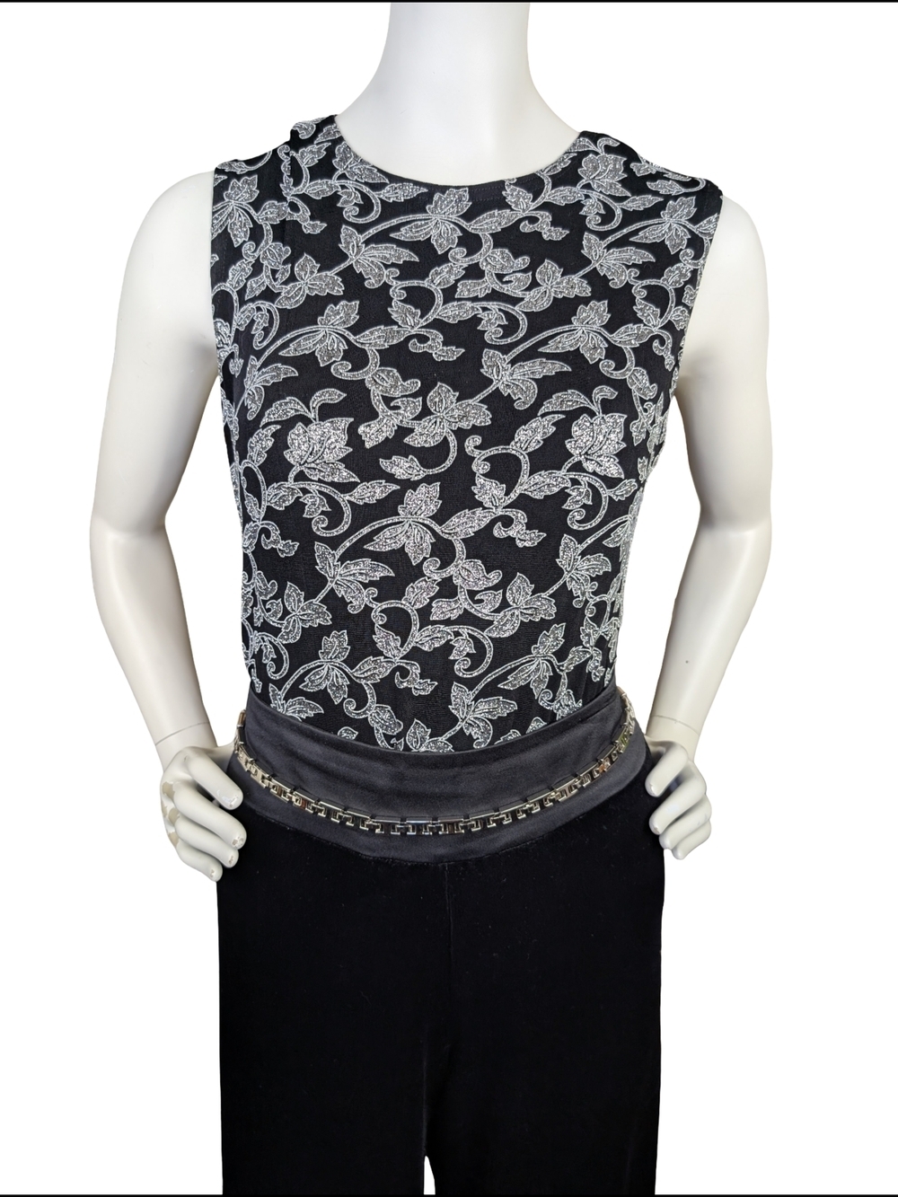 Vintage 90s Ronni Nicole Black Silver Glitter Stretchy Sleeveless Top Size Small